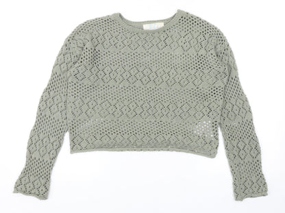 Primark Womens Green Round Neck Geometric Polyester Pullover Jumper Size XS - UK Size 6-8