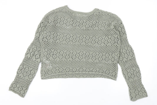 Primark Womens Green Round Neck Geometric Polyester Pullover Jumper Size XS - UK Size 6-8