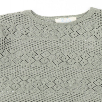 Primark Womens Green Round Neck Geometric Polyester Pullover Jumper Size XS - UK Size 6-8