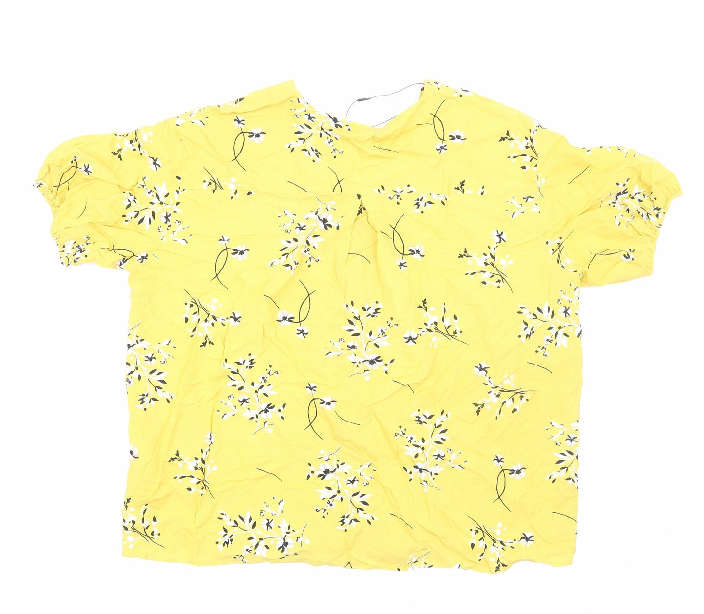 Autograph Womens Yellow Floral Viscose Basic Button-Up Size 14 V-Neck