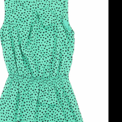 New Look Womens Green Geometric Polyester Fit & Flare Size 6 Scoop Neck Pullover - Heart Pattern
