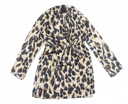 Missy Empire Womens Brown Animal Print Polyester A-Line Size 14 V-Neck Zip - Leopard Print