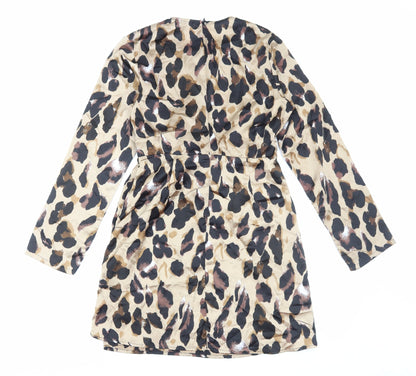 Missy Empire Womens Brown Animal Print Polyester A-Line Size 14 V-Neck Zip - Leopard Print