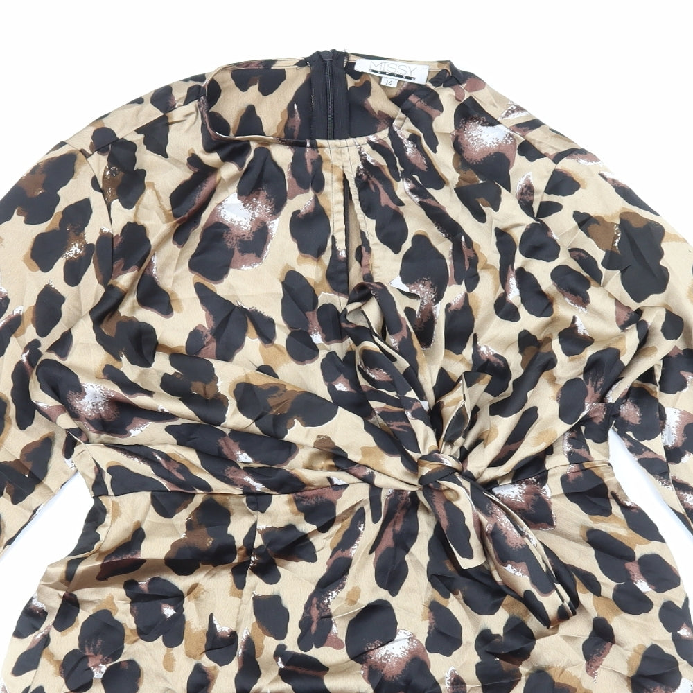 Missy Empire Womens Brown Animal Print Polyester A-Line Size 14 V-Neck Zip - Leopard Print