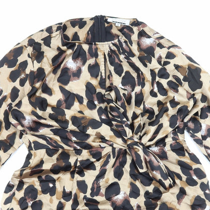 Missy Empire Womens Brown Animal Print Polyester A-Line Size 14 V-Neck Zip - Leopard Print