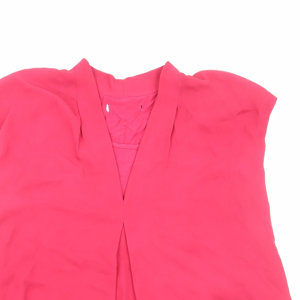 John Lewis Womens Red Polyester Basic Blouse Size L V-Neck