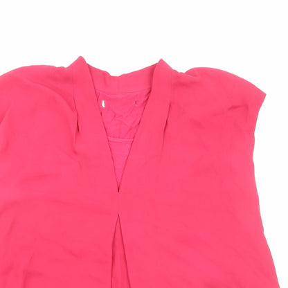 John Lewis Womens Red Polyester Basic Blouse Size L V-Neck