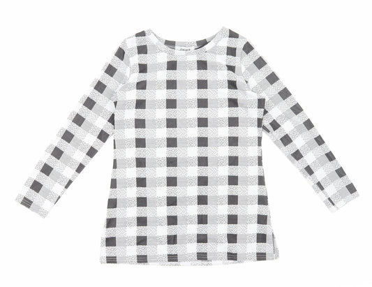 Alexara Womens Grey Check Polyester Basic T-Shirt Size S Round Neck