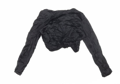 Zara Womens Black Polyester Cropped Blouse Size S V-Neck - Knot Front