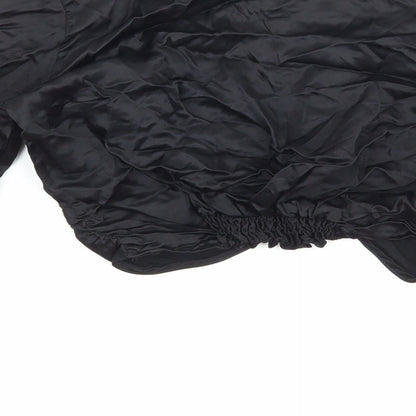 Zara Womens Black Polyester Cropped Blouse Size S V-Neck - Knot Front