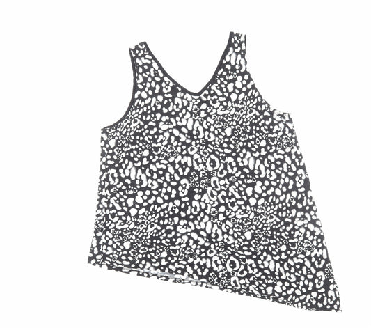 George Womens Black Geometric Viscose Basic Tank Size 20 V-Neck - Asymmetric