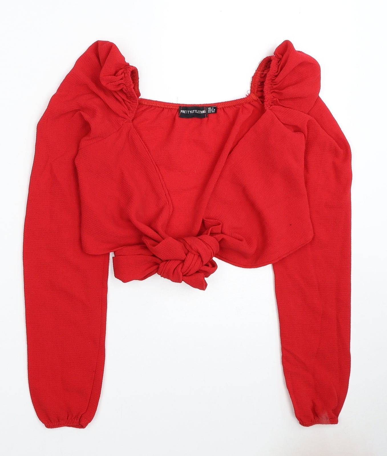 Primark Womens Red Polyester Cropped Blouse Size 4 V-Neck