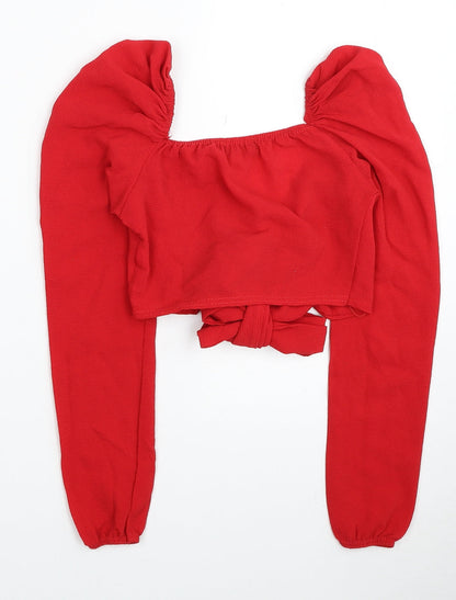 Primark Womens Red Polyester Cropped Blouse Size 4 V-Neck
