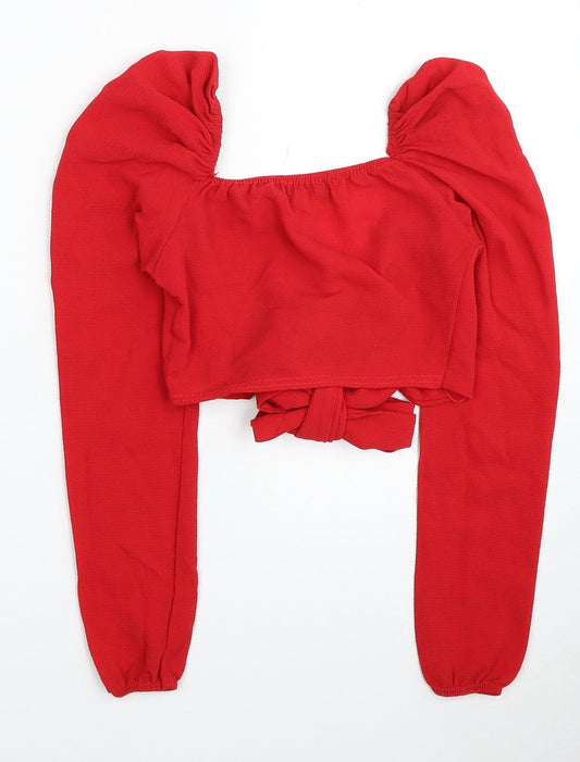 Primark Womens Red Polyester Cropped Blouse Size 4 V-Neck