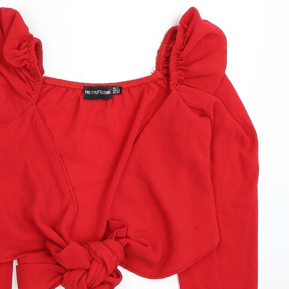 Primark Womens Red Polyester Cropped Blouse Size 4 V-Neck