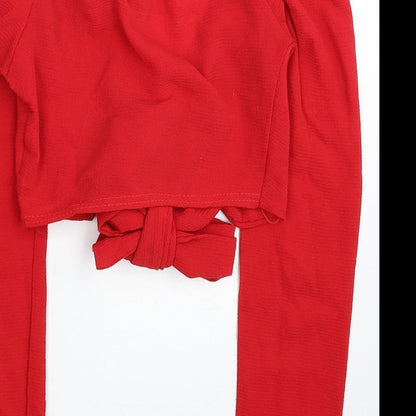 Primark Womens Red Polyester Cropped Blouse Size 4 V-Neck