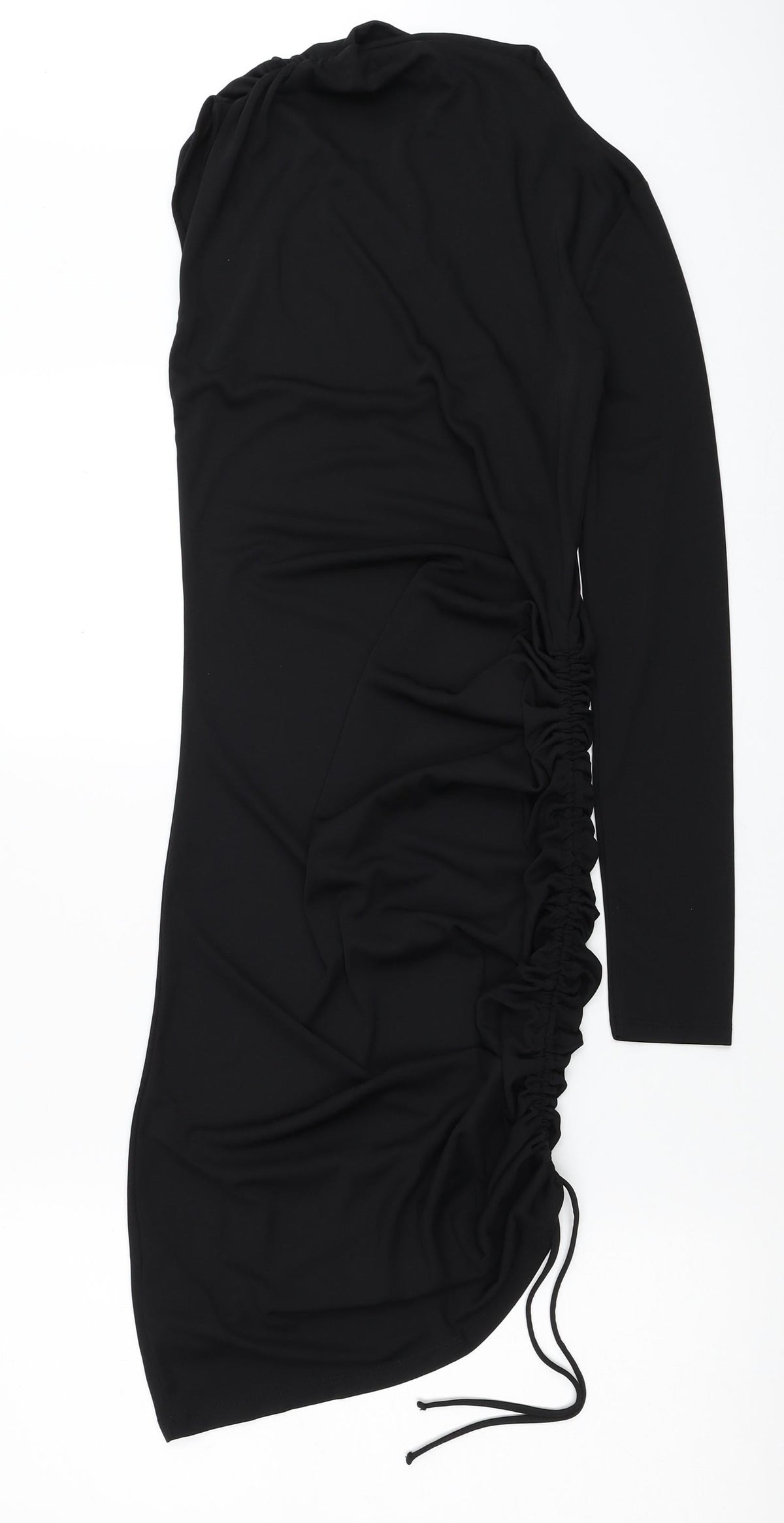 Zara Womens Black Polyester Mini Size S Round Neck Pullover - Ruched