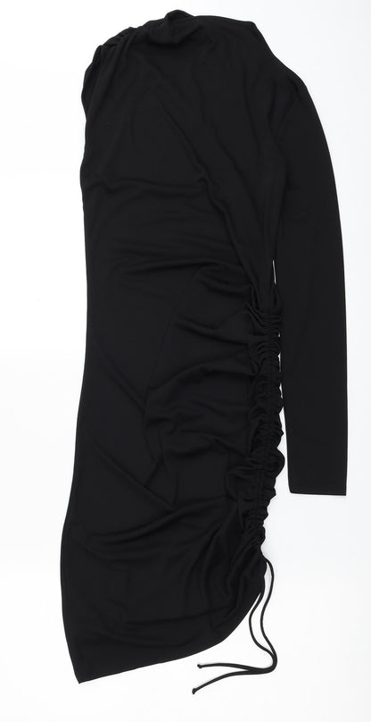 Zara Womens Black Polyester Mini Size S Round Neck Pullover - Ruched