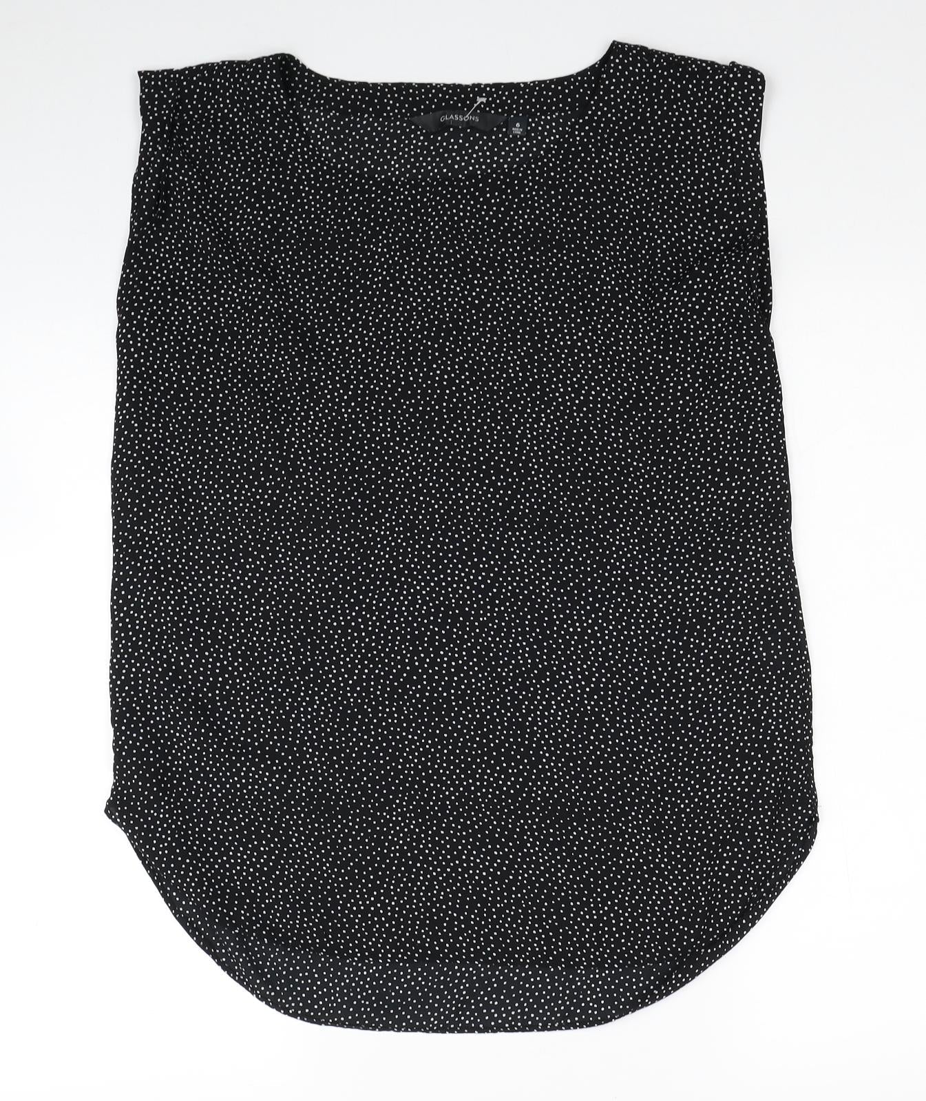 Glassons Womens Black Geometric Polyester Basic Blouse Size 6 Round Neck
