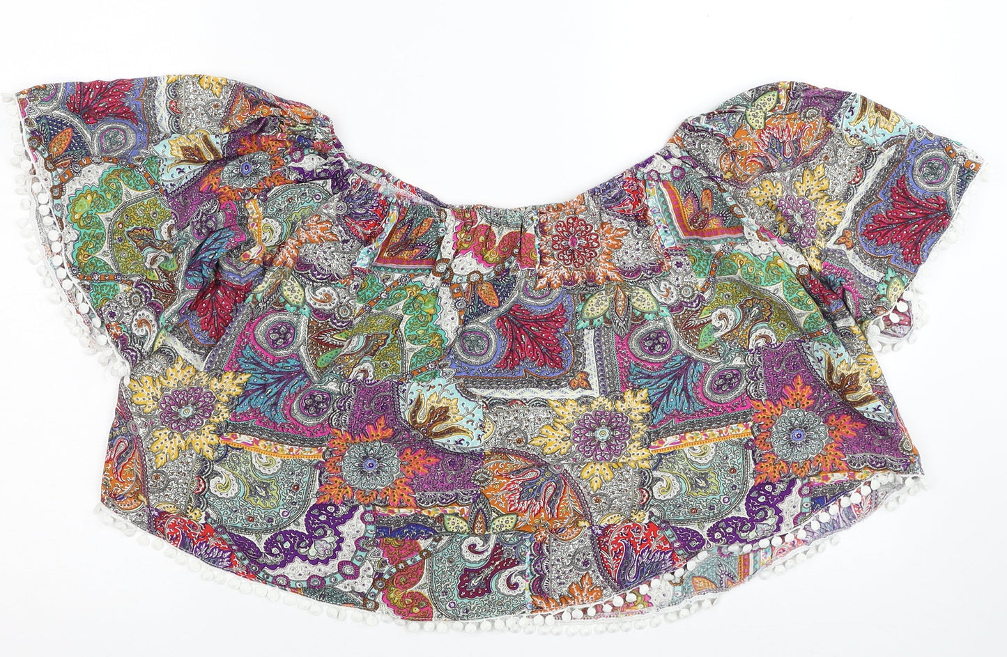 Womens UK Size M Preworn Multicoloured Cropped Blouse