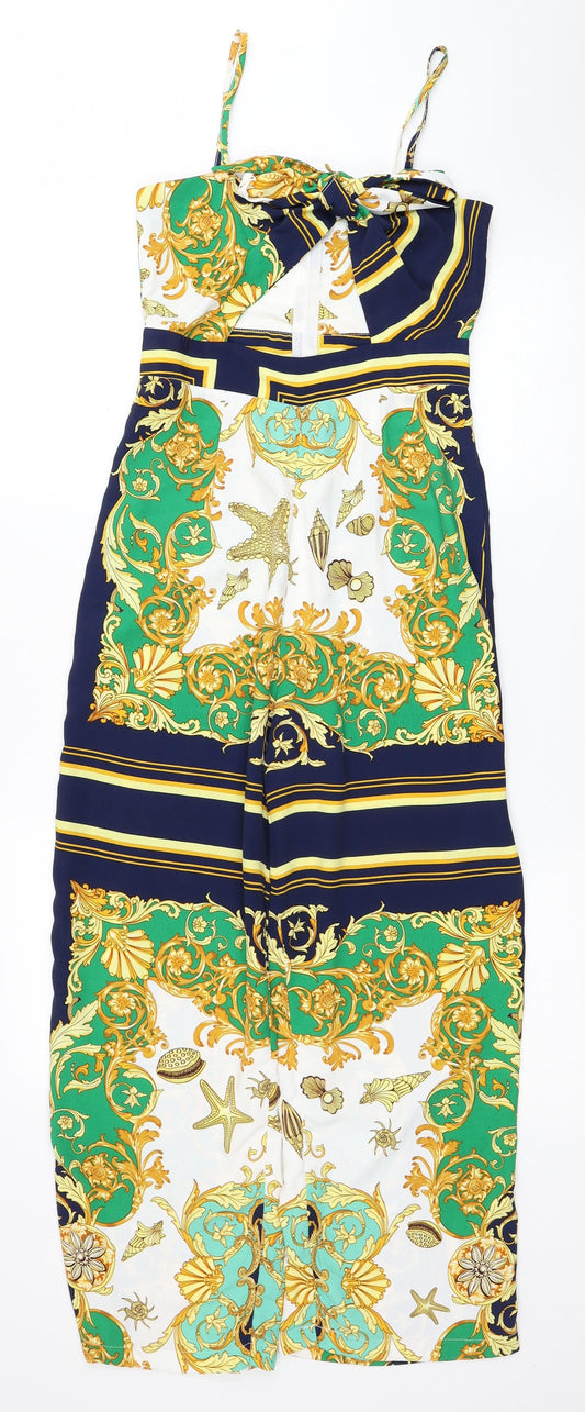 PRETTYLITTLETHING Womens Multicoloured Geometric Polyester Jumpsuit One-Piece Size 6 L24 in Zip