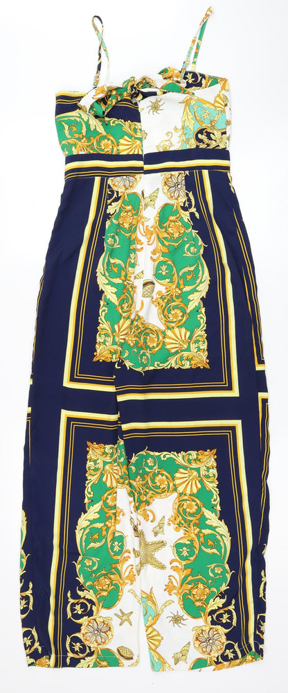 PRETTYLITTLETHING Womens Multicoloured Geometric Polyester Jumpsuit One-Piece Size 6 L24 in Zip