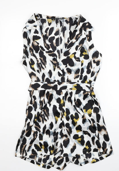 PRETTYLITTLETHING Womens Multicoloured Animal Print Polyester Playsuit One-Piece Size S Pullover