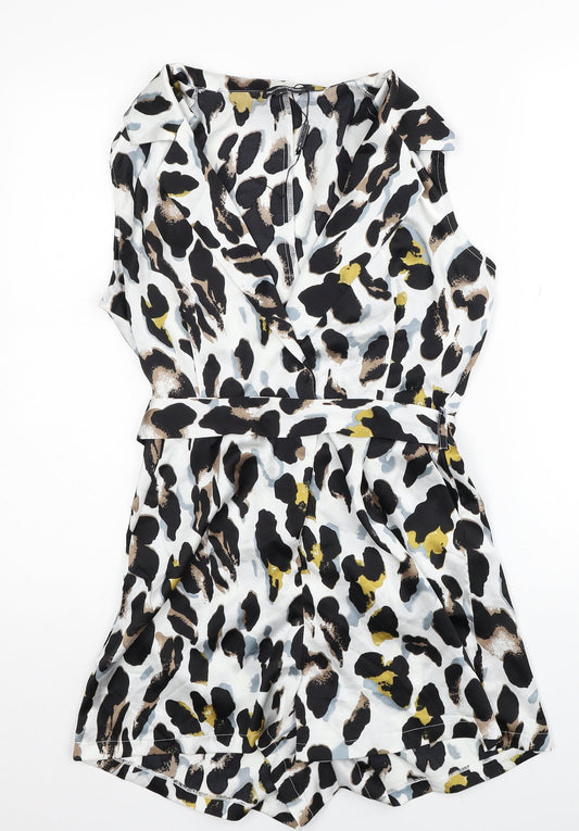 PRETTYLITTLETHING Womens Multicoloured Animal Print Polyester Playsuit One-Piece Size S Pullover