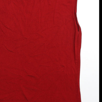 Planet Womens Red Viscose Basic Blouse Size L Round Neck