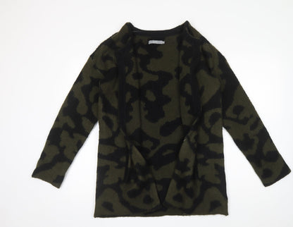 b.young Womens Green V-Neck Geometric Acrylic Cardigan Jumper Size L