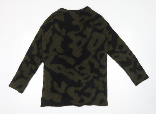 b.young Womens Green V-Neck Geometric Acrylic Cardigan Jumper Size L