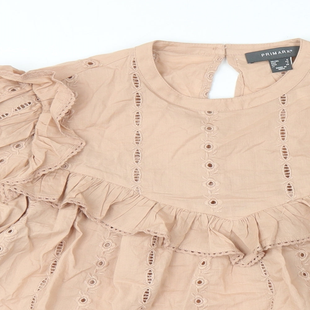 Primark Womens Pink Cotton Basic Blouse Size 6 Round Neck