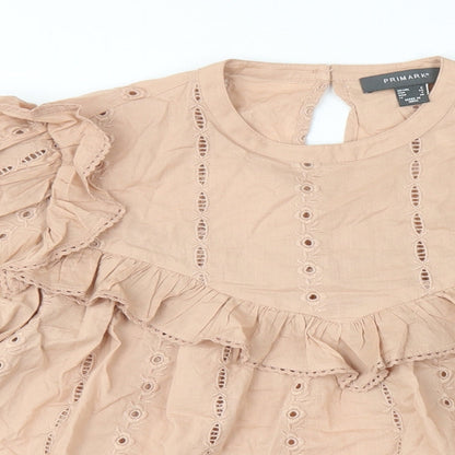 Primark Womens Pink Cotton Basic Blouse Size 6 Round Neck