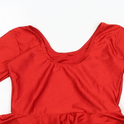 Preworn Girls Red Elastane Skater Dress Size 3XL V-Neck