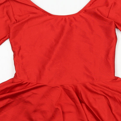 Preworn Girls Red Elastane Skater Dress Size 3XL V-Neck