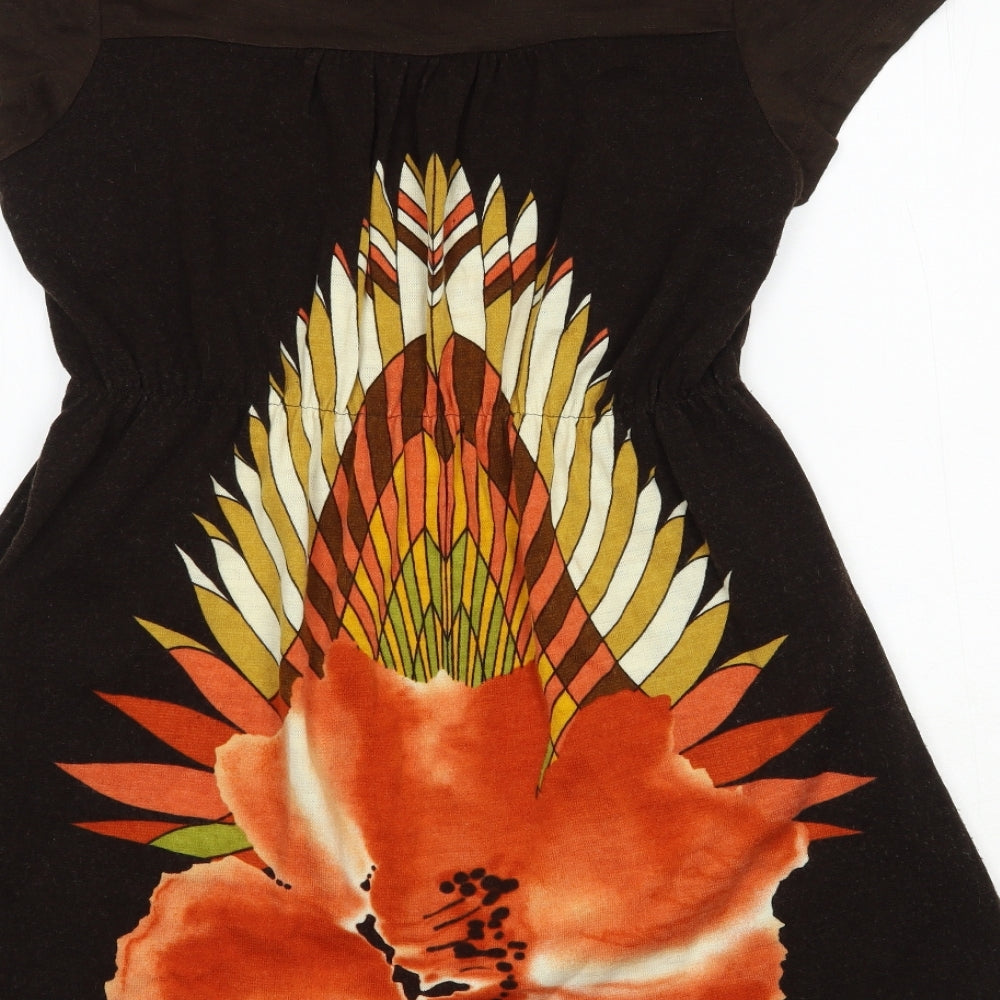 Pussycat London Womens Brown Floral Acrylic Fit & Flare Size L Scoop Neck Pullover