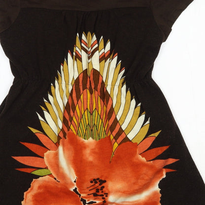 Pussycat London Womens Brown Floral Acrylic Fit & Flare Size L Scoop Neck Pullover