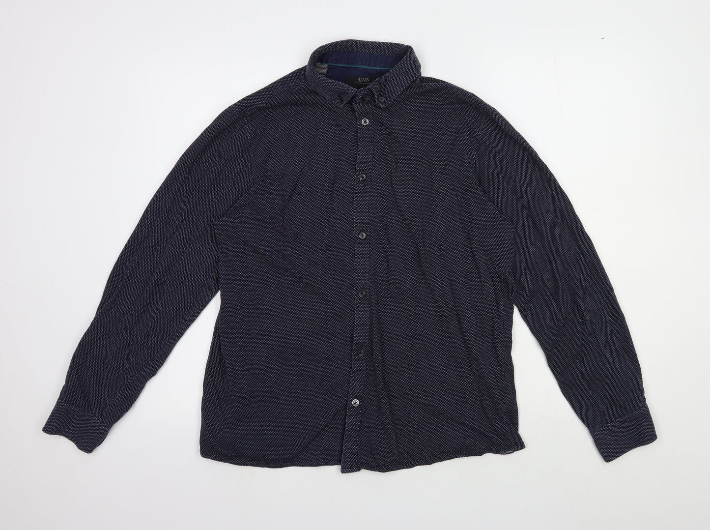 Acw85 Mens Blue Geometric Cotton Button-Up Size L Collared