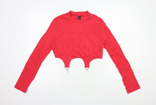 SheIn Womens Red Cotton Cropped Blouse Size 14 Mock Neck