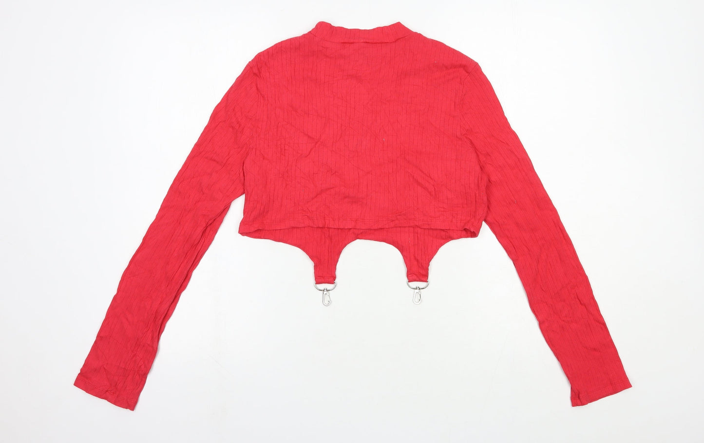 SheIn Womens Red Cotton Cropped Blouse Size 14 Mock Neck