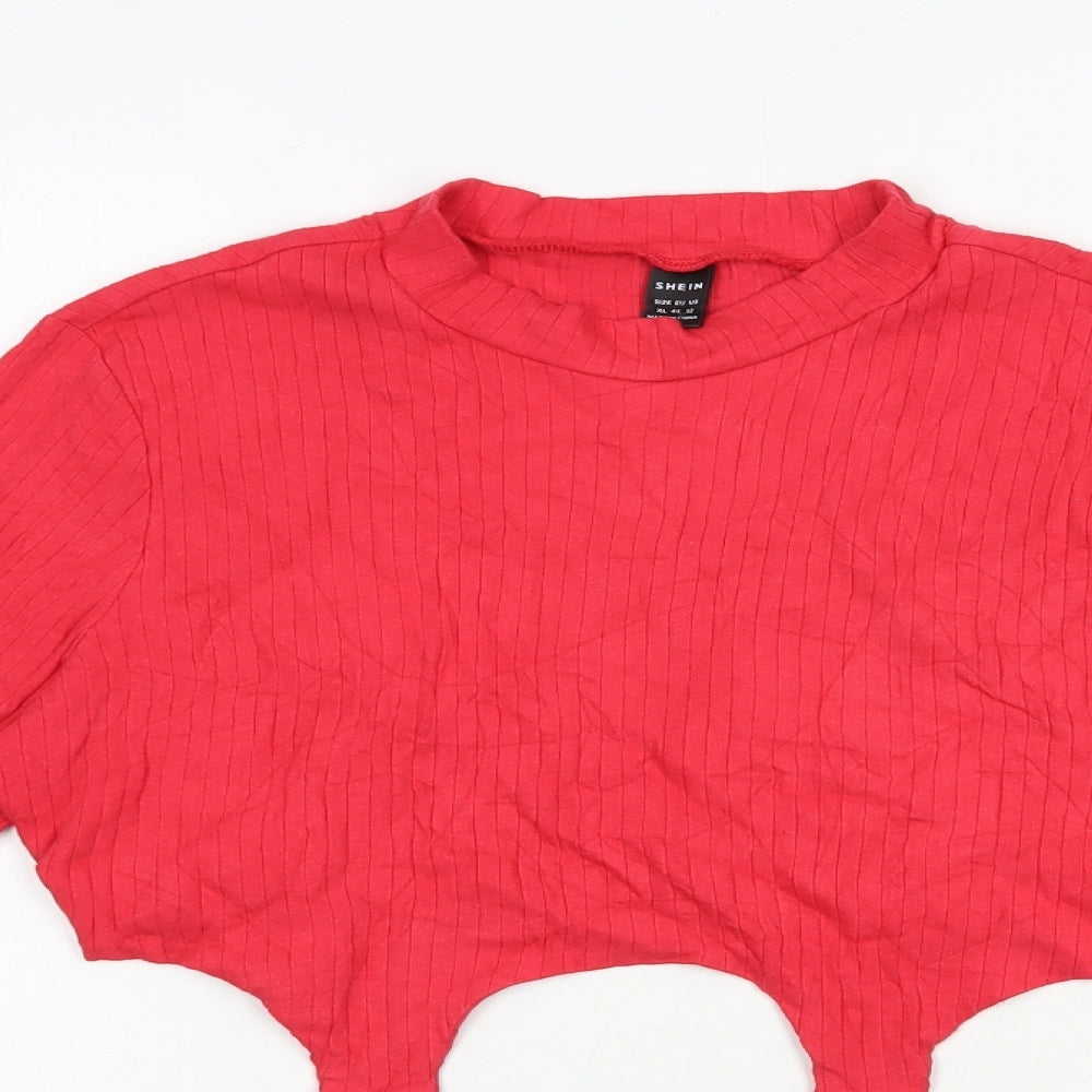 SheIn Womens Red Cotton Cropped Blouse Size 14 Mock Neck