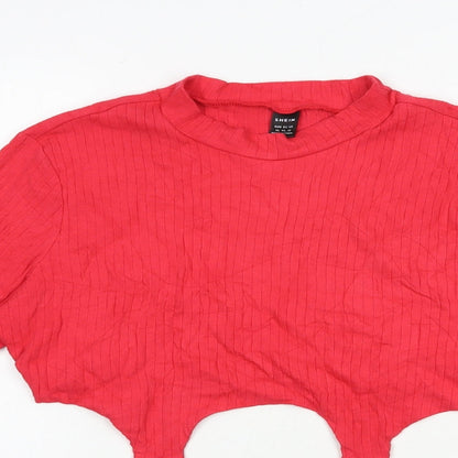 SheIn Womens Red Cotton Cropped Blouse Size 14 Mock Neck