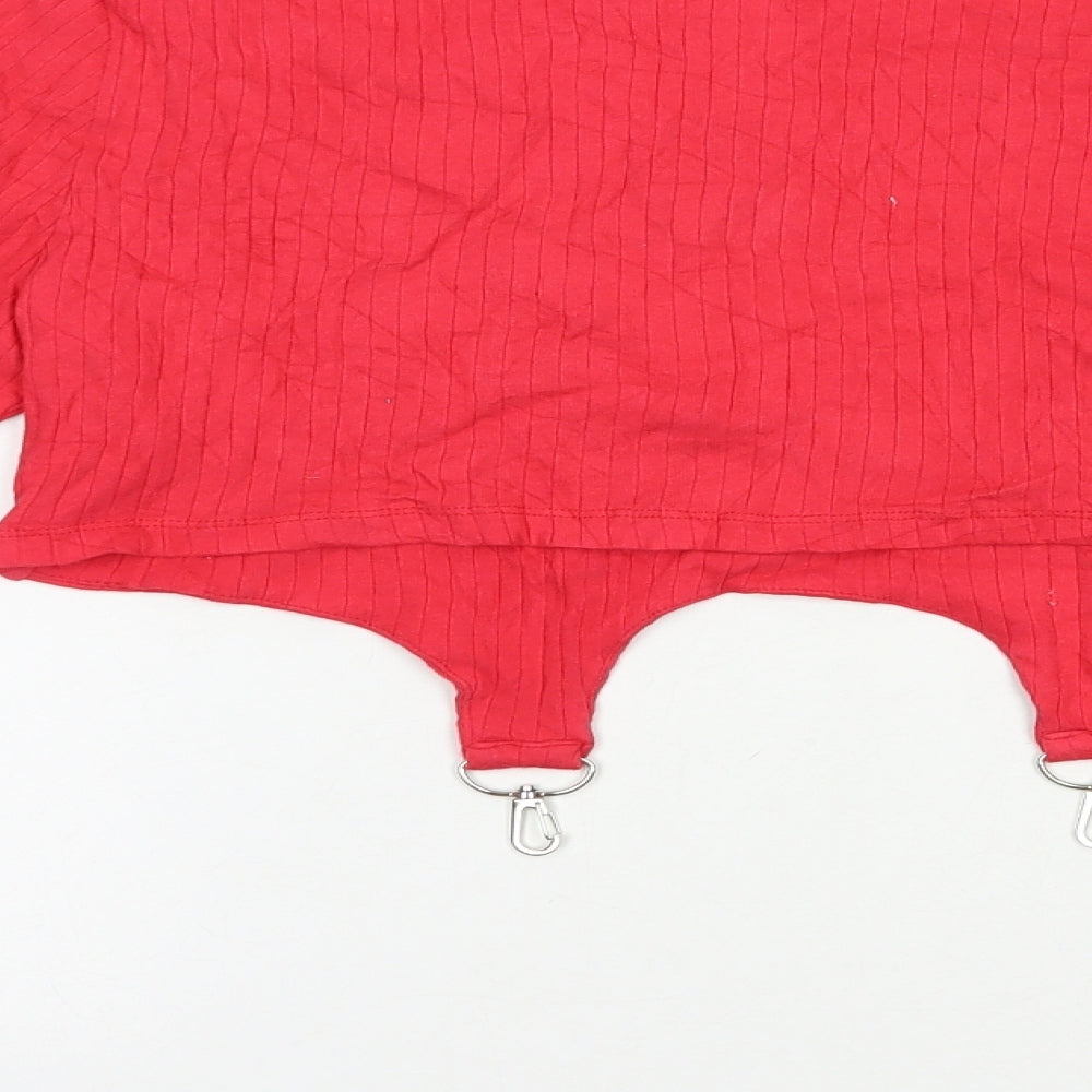 SheIn Womens Red Cotton Cropped Blouse Size 14 Mock Neck