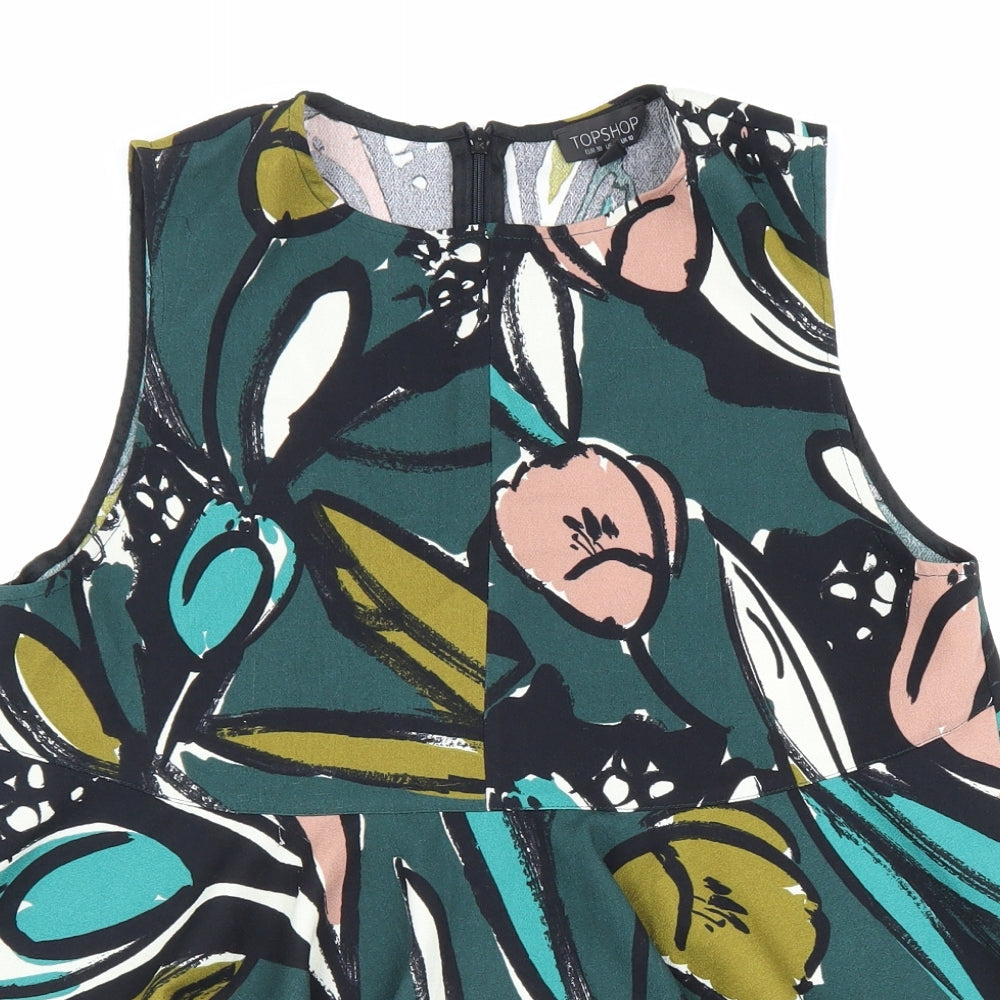 Topshop Womens Multicoloured Geometric Polyester Basic Blouse Size 10 Round Neck
