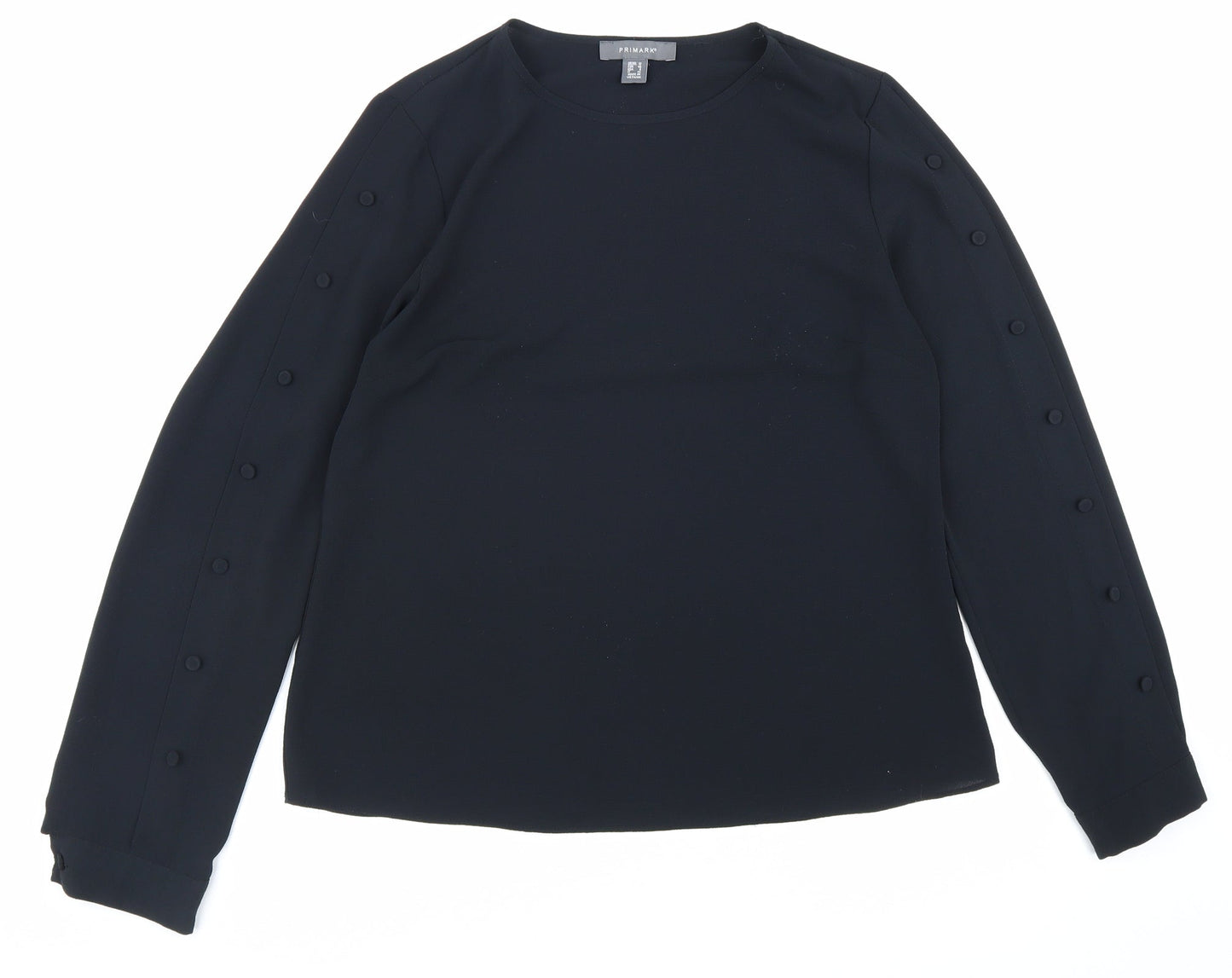Primark Womens Black Polyester Basic Blouse Size 12 Round Neck