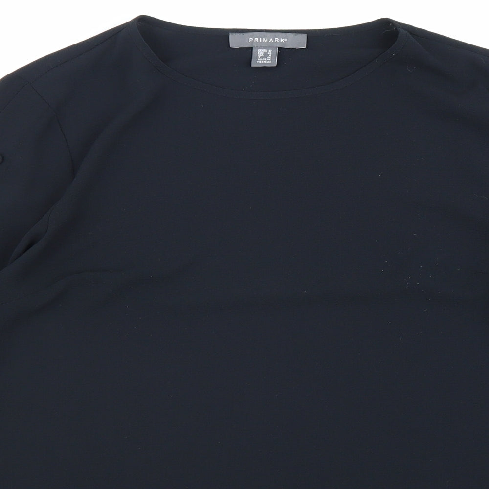 Primark Womens Black Polyester Basic Blouse Size 12 Round Neck
