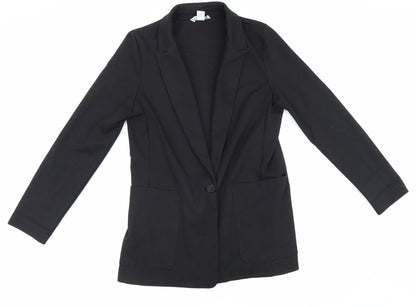 H&M Womens Black Polyester Jacket Suit Jacket Size 38