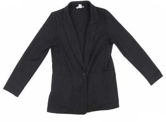 H&M Womens Black Polyester Jacket Suit Jacket Size 38