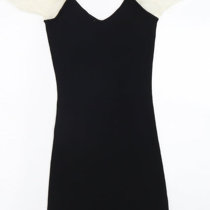 Zara Womens Black Polyester Bodycon Size XS V-Neck Pullover - Balloon Sleeves