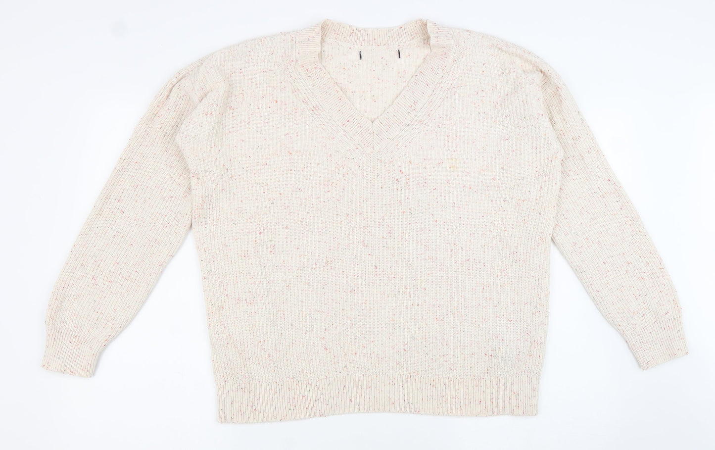 Marks and Spencer Womens Beige V-Neck Cotton Pullover Jumper Size M